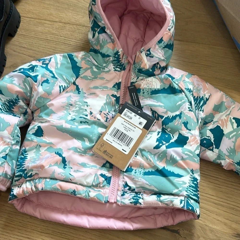 THE NORTH FACE Baby Girls Reversible Perrito Jacket 3/6m NWT pink pine